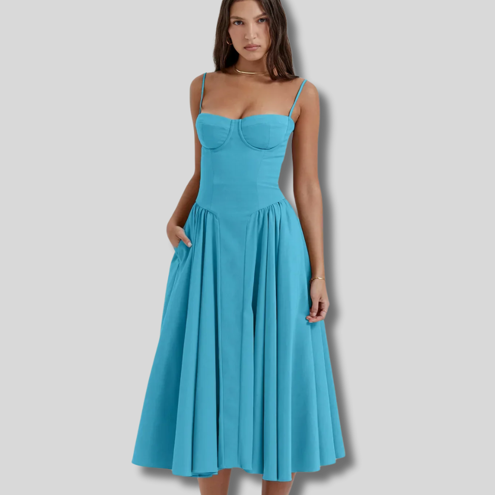 Kaylee - Stylish Sleeveless Midi Sun Dress Featuring a Flattering Corset Design