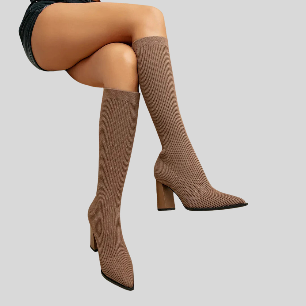 Viktoria - Stylish Knitted High Boots with Chunky Heel