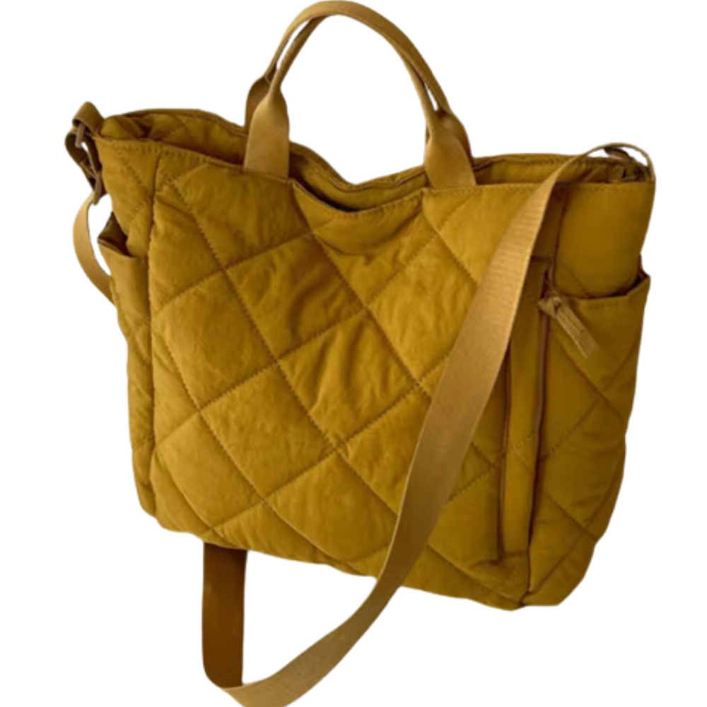 Stylish Quilted Puffer Handbag Tote with Zipper Closure