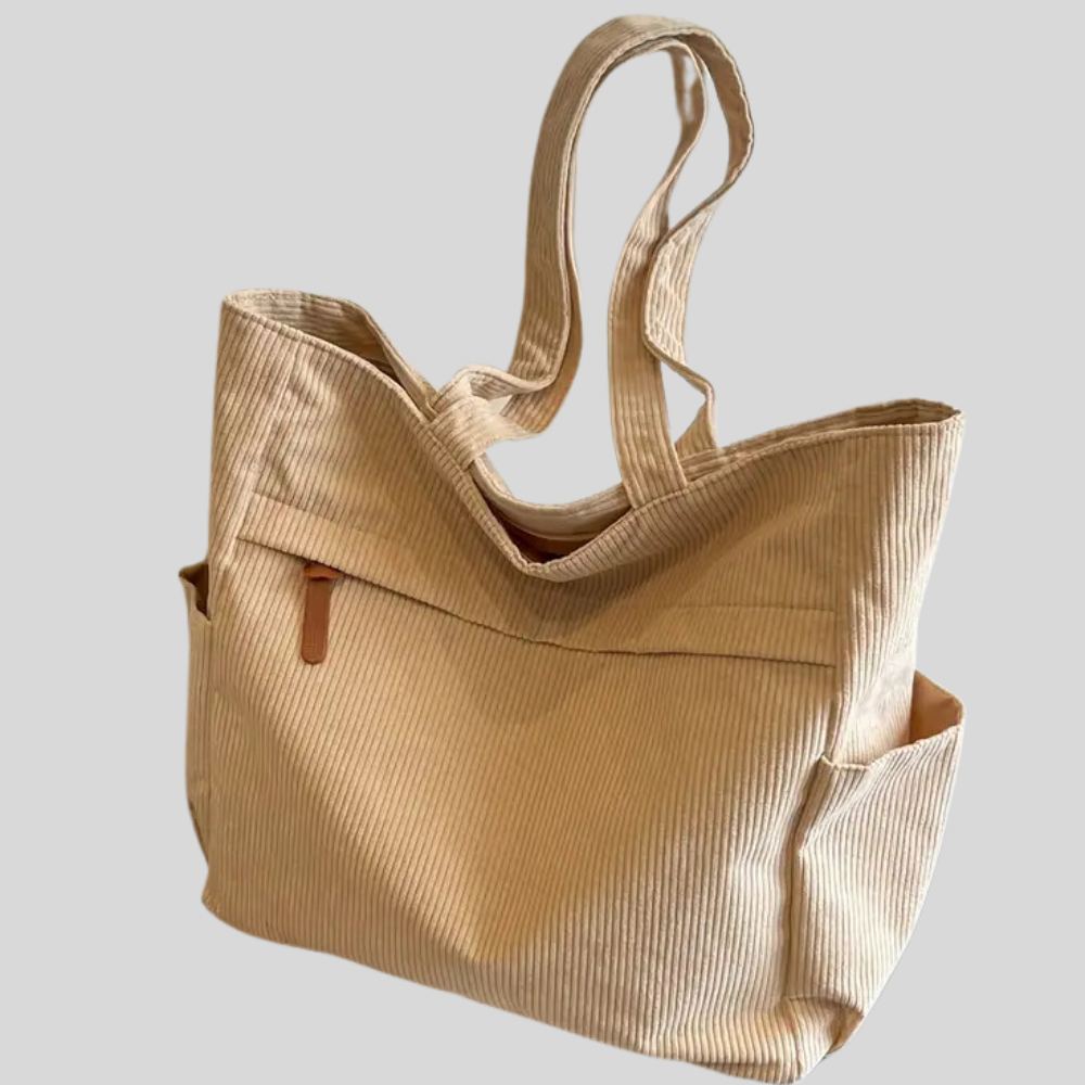 Stylish Corduroy Tote Bag with Comfortable Fixed Shoulder Straps