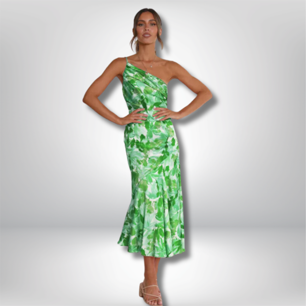 Enni - Stunning Asymmetrical Floral Midi Dress with Elegant Fishtail Hem
