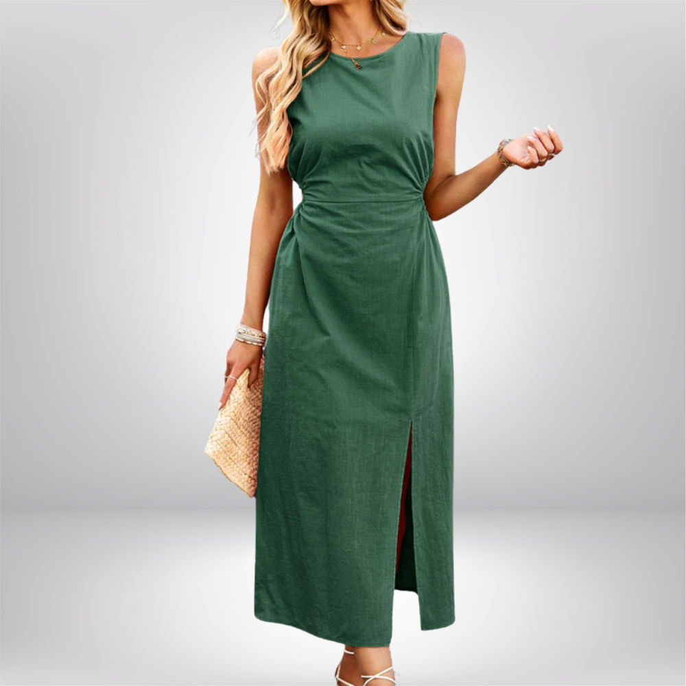 Auli - Elegant Sleeveless Maxi Dress with Stylish Front Slit and Chic Solid Print