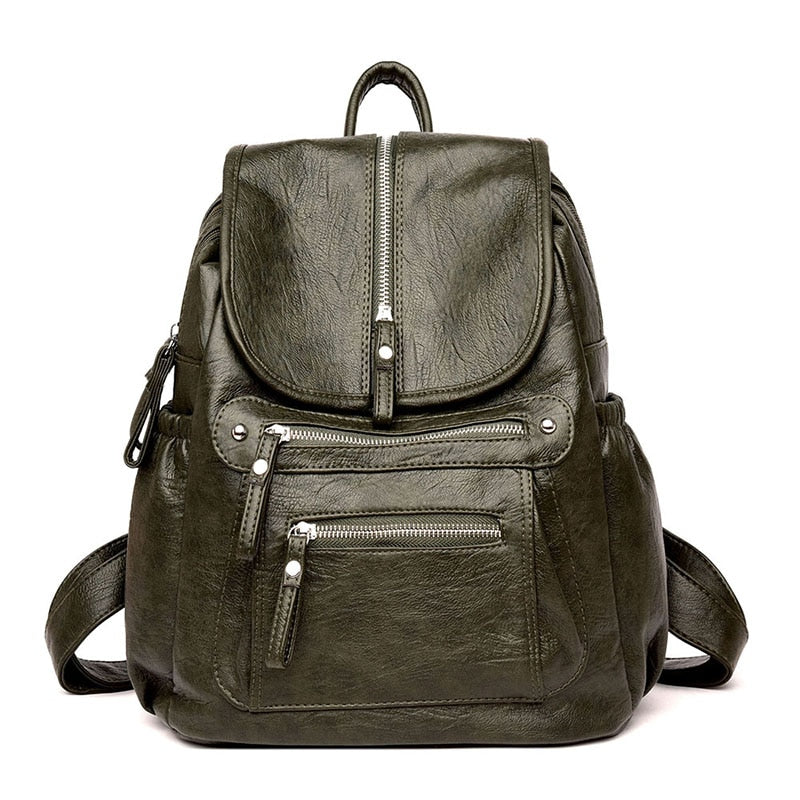 Chic Vintage Leather Backpack with Ample Storage Compartments