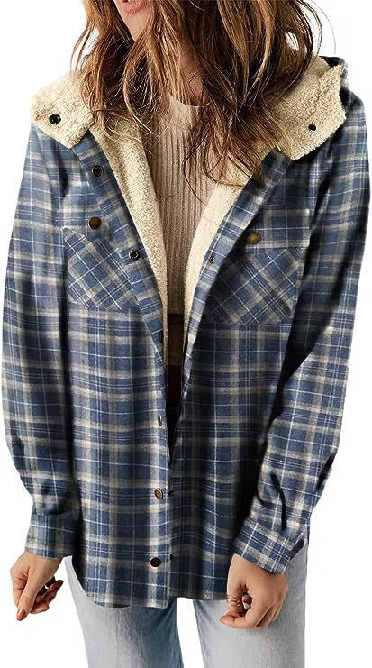Classic Plaid Wool Hooded Jacket | Warm Buckle-Front Winter Coat
