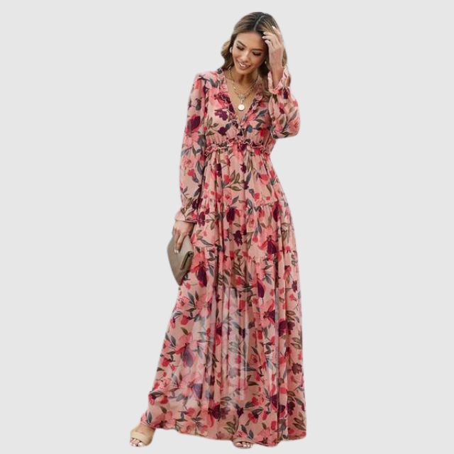 Elegant Floral Chiffon Maxi Dress for a Stylish June Look