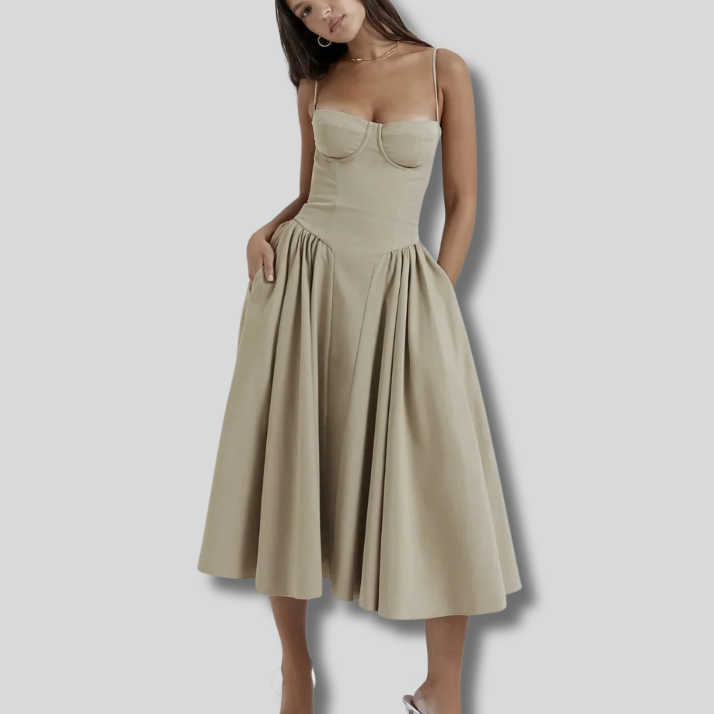 Kaylee - Stylish Sleeveless Midi Sun Dress Featuring a Flattering Corset Design