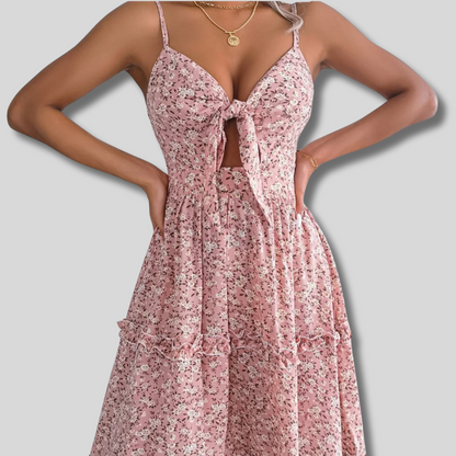 Louisa - Elegant Dress with Square Neckline and Chic Lacing Details