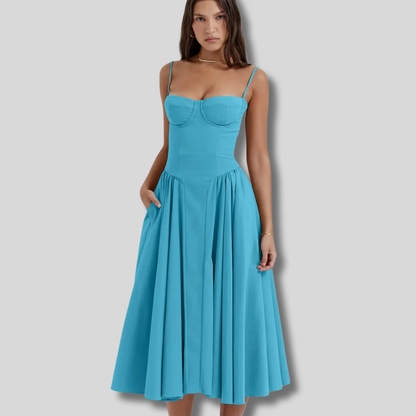 Kaylee - Stylish Sleeveless Midi Sun Dress Featuring a Flattering Corset Design