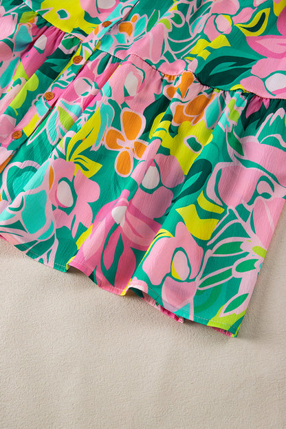 Nina - Charming Floral Babydoll Dress with Puff Sleeves and Delightful Button Front