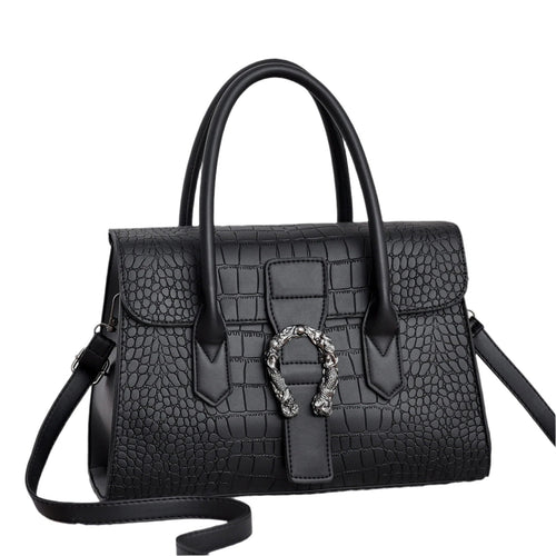 Elena - Elegant Black Handbag Featuring a Chic Crocodile Design