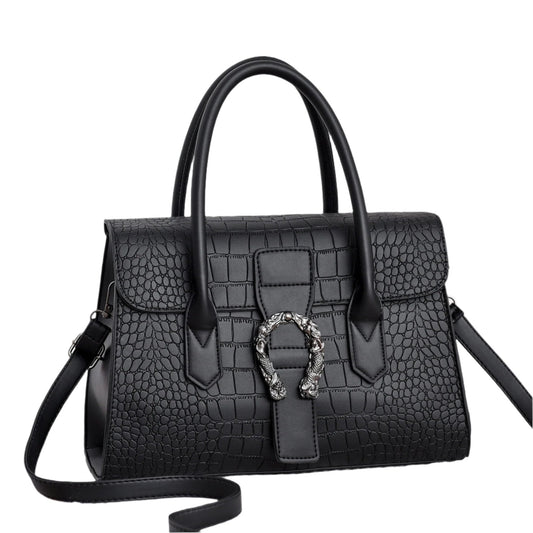 Elena - Elegant Black Handbag Featuring a Chic Crocodile Design
