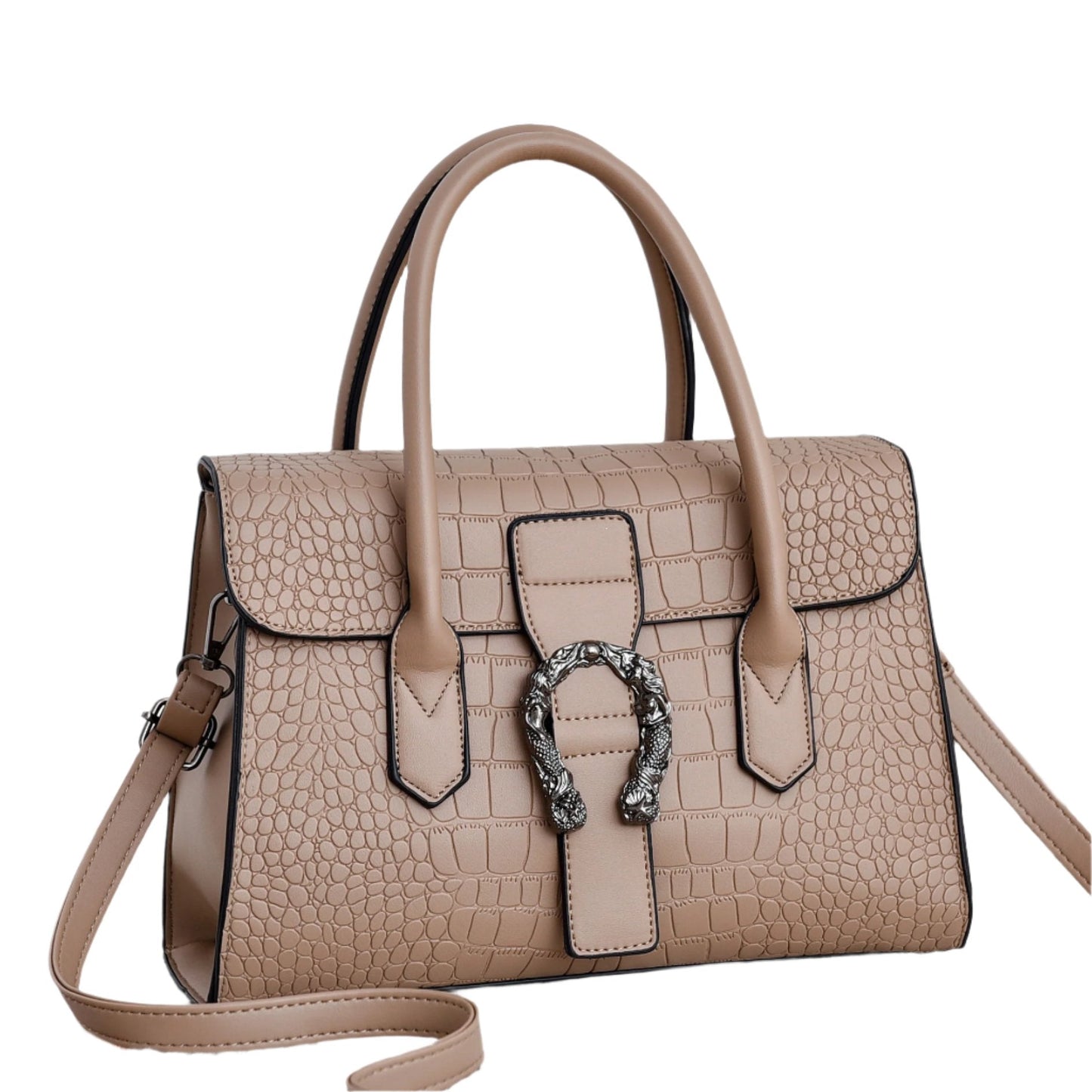 Elena - Elegant Black Handbag Featuring a Chic Crocodile Design