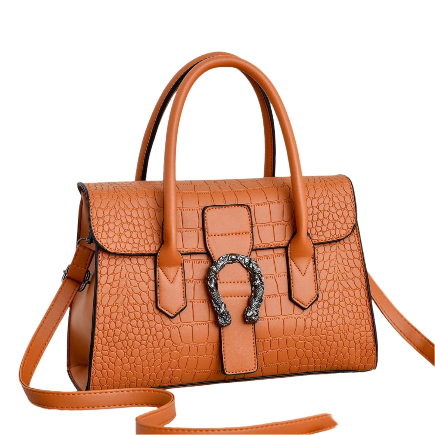 Elena - Elegant Black Handbag Featuring a Chic Crocodile Design