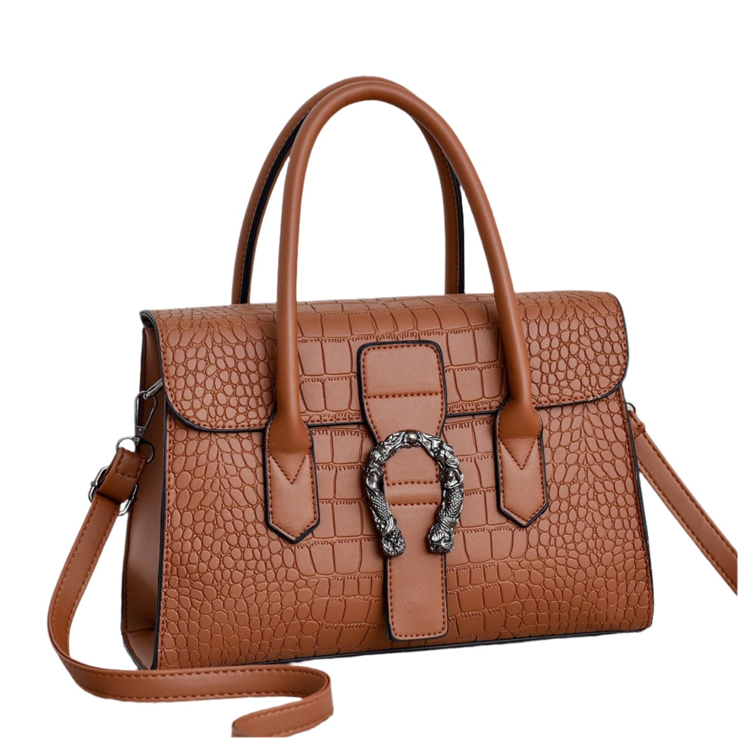 Elena - Elegant Black Handbag Featuring a Chic Crocodile Design