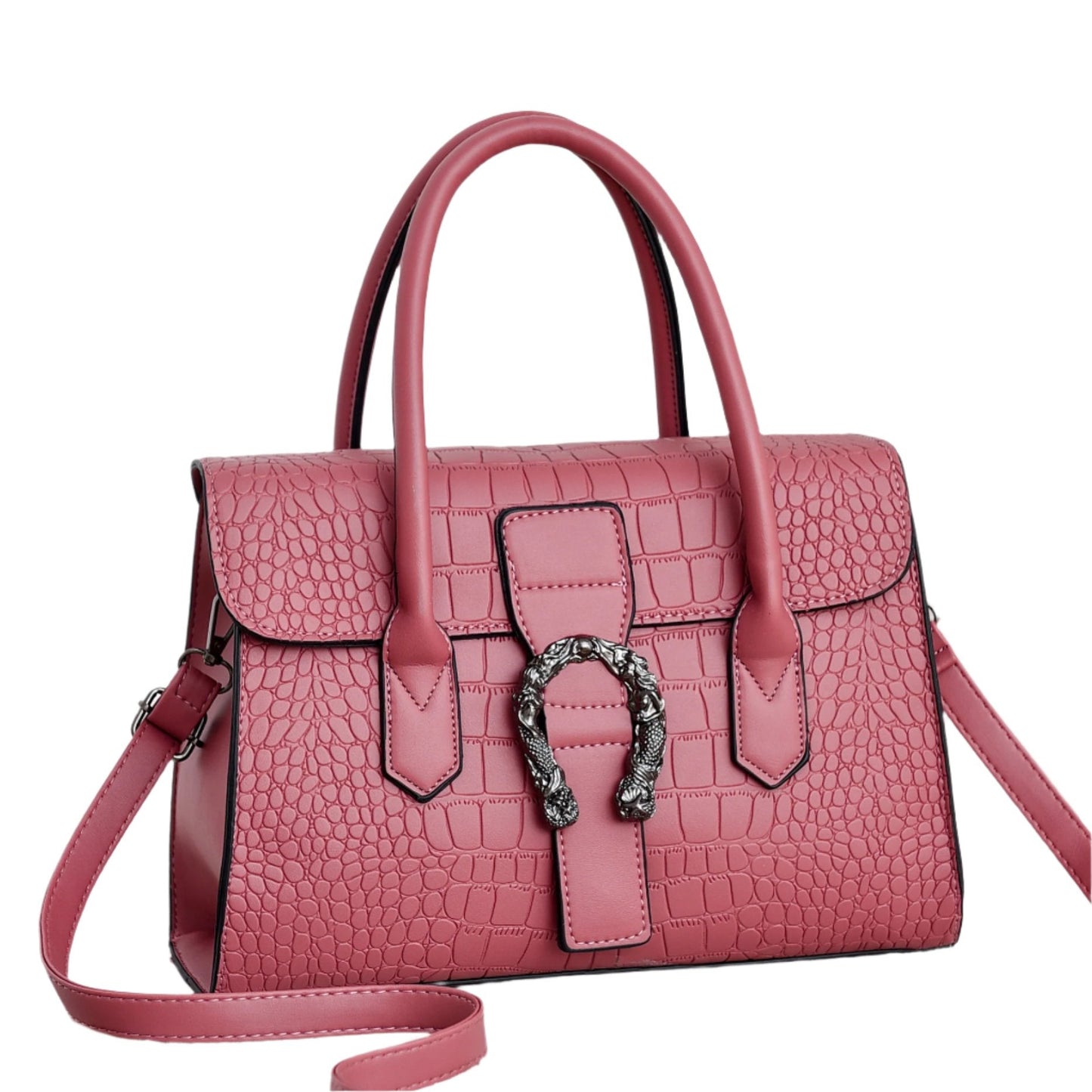 Elena - Elegant Black Handbag Featuring a Chic Crocodile Design