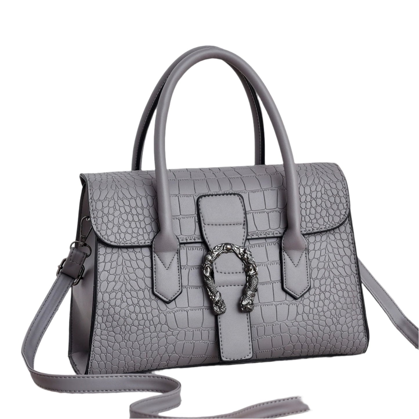 Elena - Elegant Black Handbag Featuring a Chic Crocodile Design