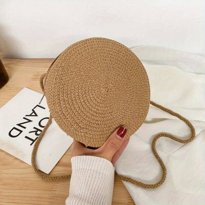 BellaRound - Chic Round Straw Shoulder Bag for Effortless Elegance