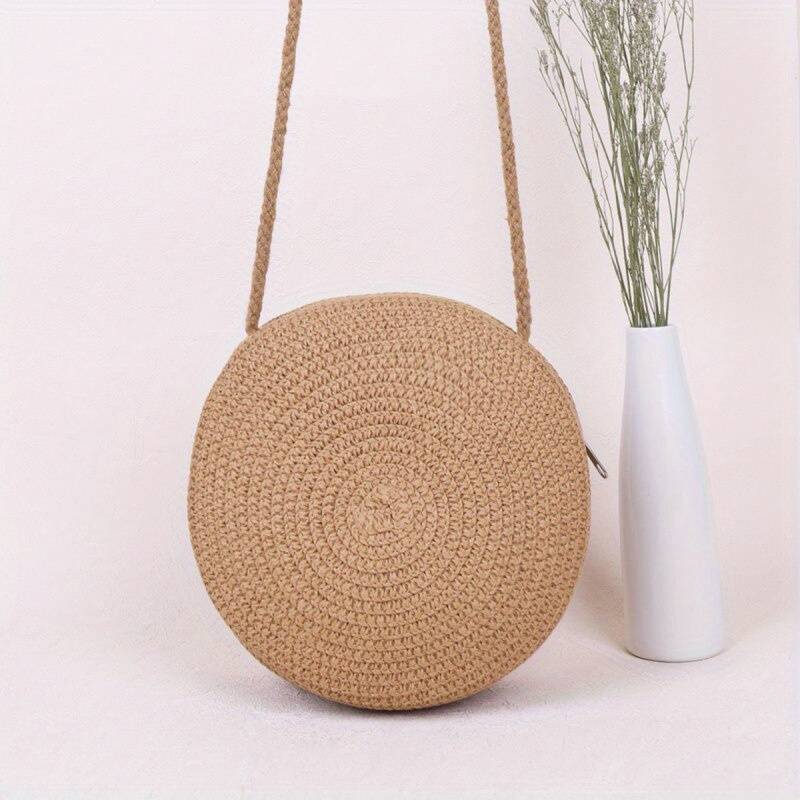 BellaRound - Chic Round Straw Shoulder Bag for Effortless Elegance