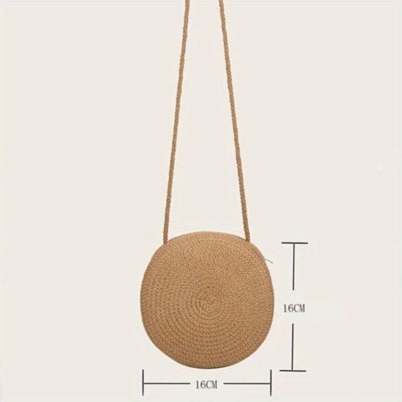 BellaRound - Chic Round Straw Shoulder Bag for Effortless Elegance