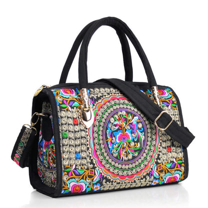 Reversible Embroidered Canvas Tote and Crossbody Bag