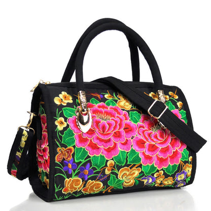 Reversible Embroidered Canvas Tote and Crossbody Bag