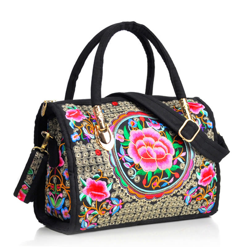 Reversible Embroidered Canvas Tote and Crossbody Bag