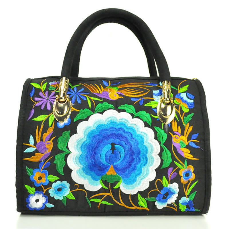 Reversible Embroidered Canvas Tote and Crossbody Bag