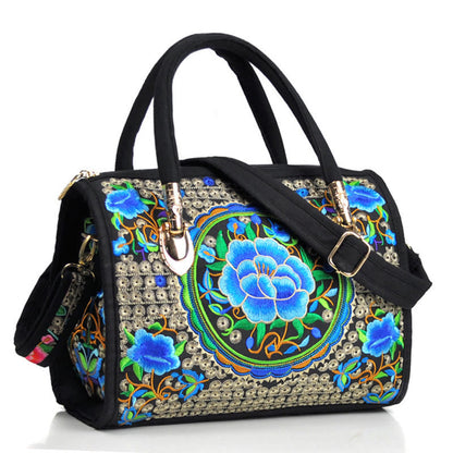 Reversible Embroidered Canvas Tote and Crossbody Bag