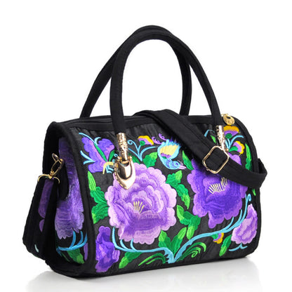 Reversible Embroidered Canvas Tote and Crossbody Bag