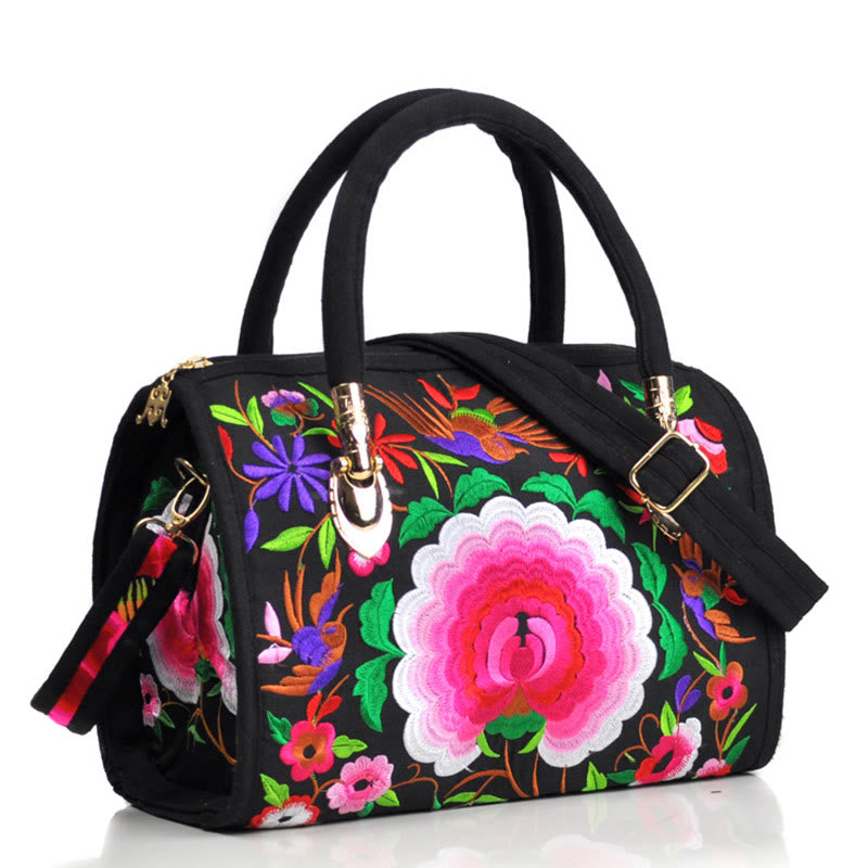 Reversible Embroidered Canvas Tote and Crossbody Bag