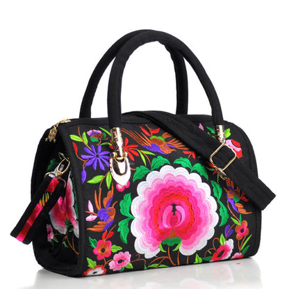 Reversible Embroidered Canvas Tote and Crossbody Bag