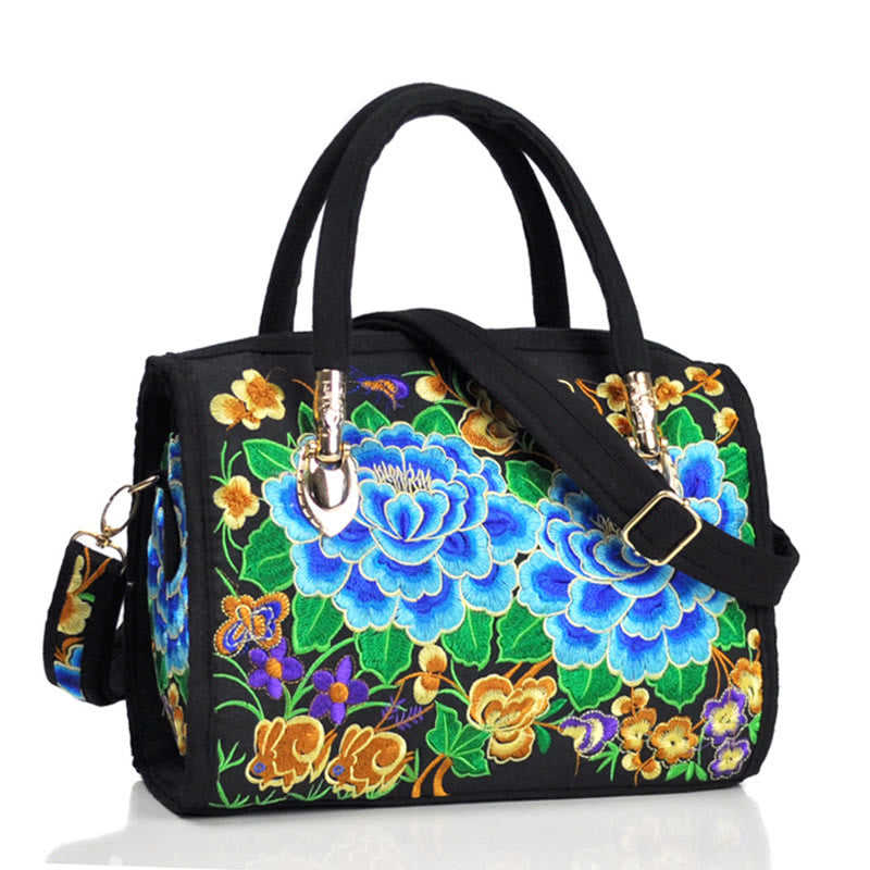 Reversible Embroidered Canvas Tote and Crossbody Bag