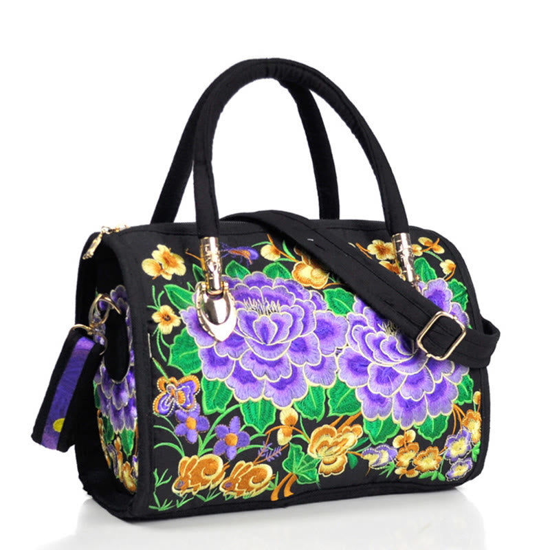 Reversible Embroidered Canvas Tote and Crossbody Bag