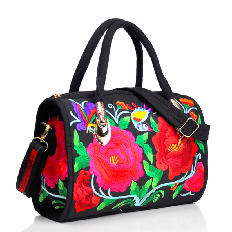 Reversible Embroidered Canvas Tote and Crossbody Bag