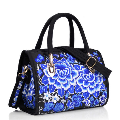 Reversible Embroidered Canvas Tote and Crossbody Bag