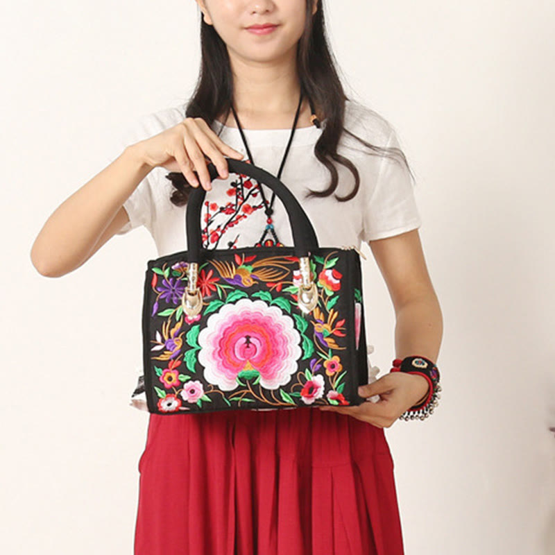 Reversible Embroidered Canvas Tote and Crossbody Bag