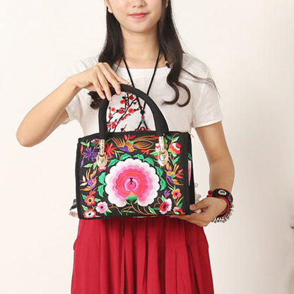 Reversible Embroidered Canvas Tote and Crossbody Bag