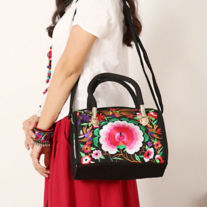 Reversible Embroidered Canvas Tote and Crossbody Bag