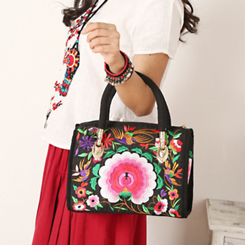 Reversible Embroidered Canvas Tote and Crossbody Bag