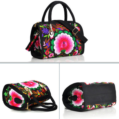 Reversible Embroidered Canvas Tote and Crossbody Bag