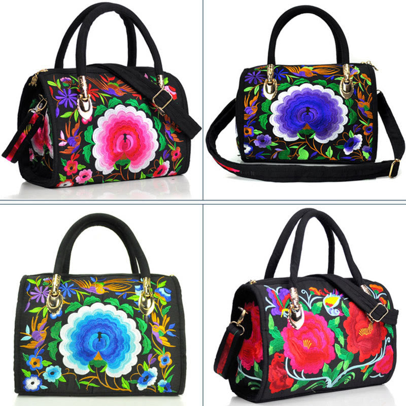 Reversible Embroidered Canvas Tote and Crossbody Bag