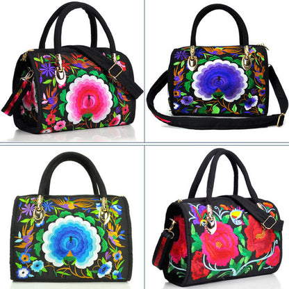 Reversible Embroidered Canvas Tote and Crossbody Bag