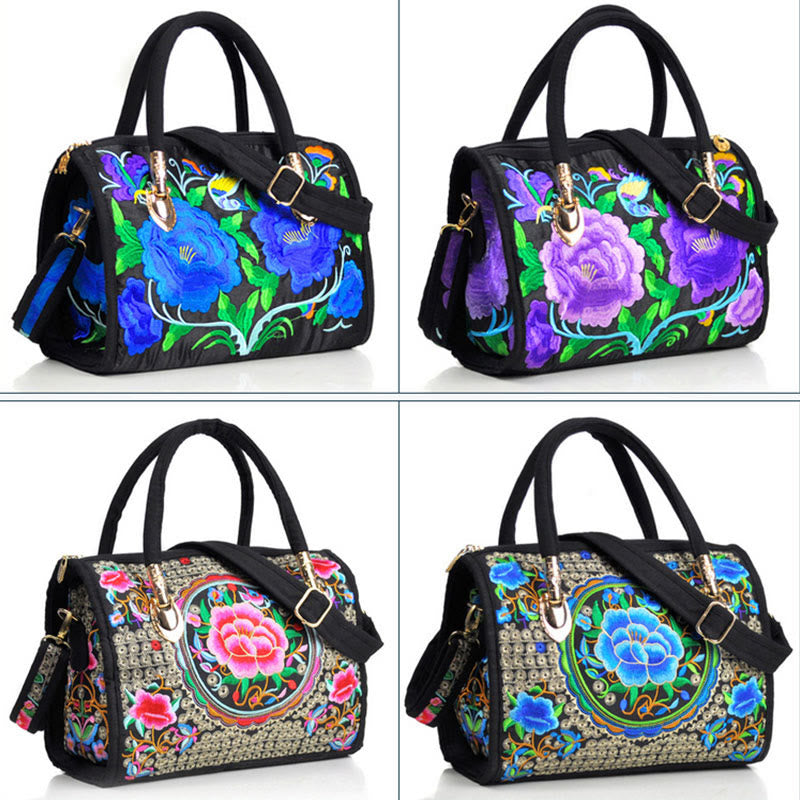 Reversible Embroidered Canvas Tote and Crossbody Bag