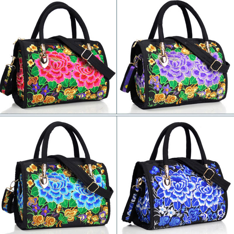 Reversible Embroidered Canvas Tote and Crossbody Bag