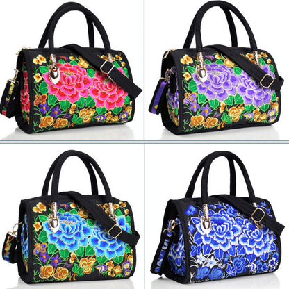 Reversible Embroidered Canvas Tote and Crossbody Bag