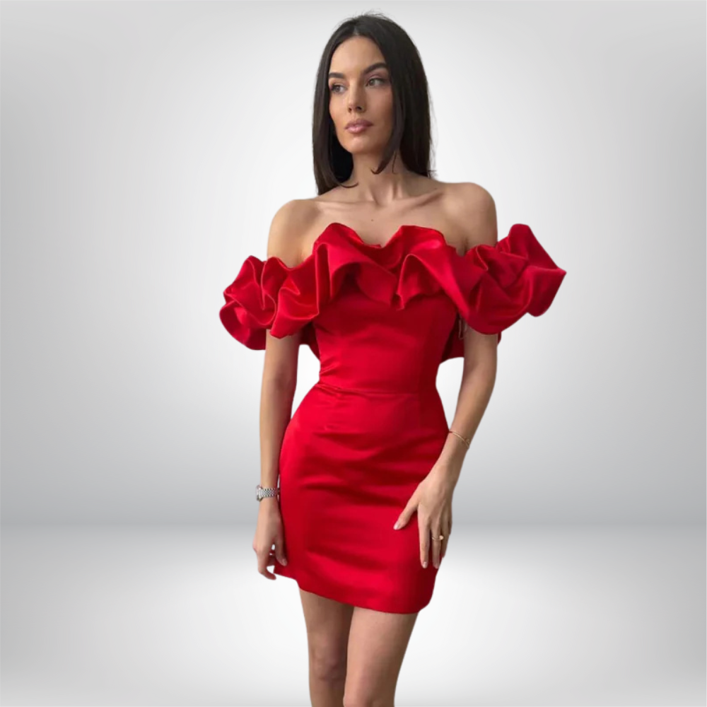 Jessica - Chic Off-Shoulder Mini Dress with Ruffled Neckline and Flattering Fit