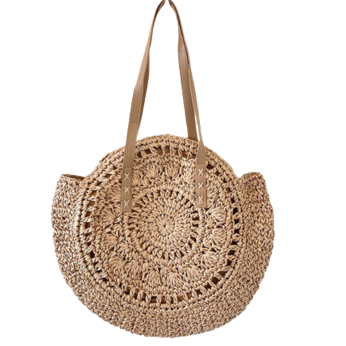 Chic Round Straw Bag - Handcrafted with Durable Handles