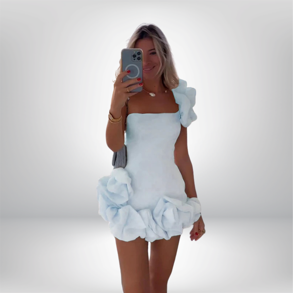 Chic Annika One-Shoulder Mini Dress with Flirty Ruffled Hem and Sleek Fit