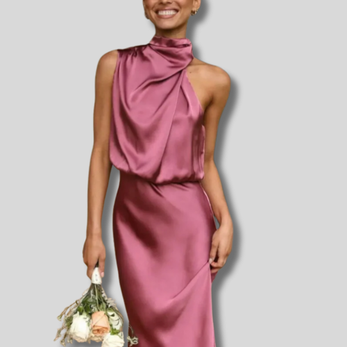 Lisanne | Elegant Women's Maxi Dress with Flattering Elastic Waist and Luxurious Satin Neck Drape