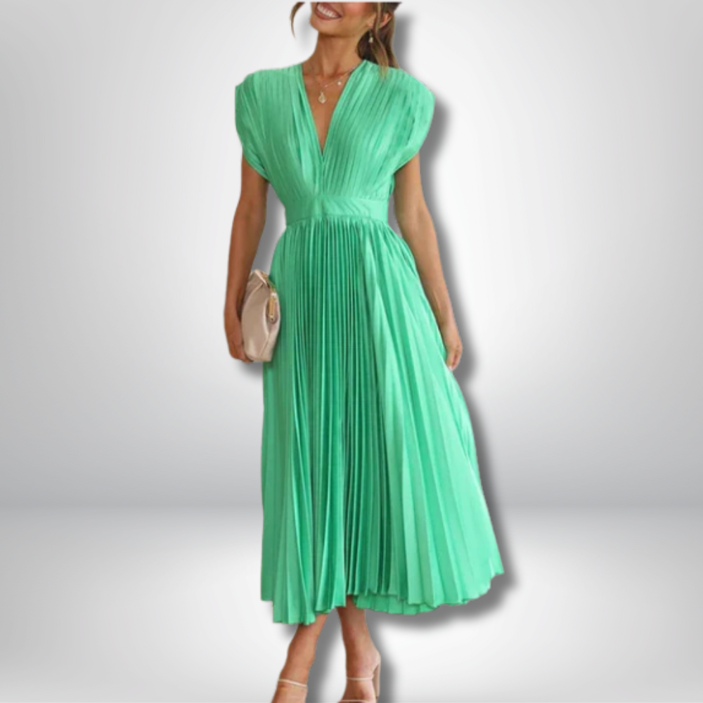 Aria - Elegant V-Neck Maxi Dress with Chic Pleats